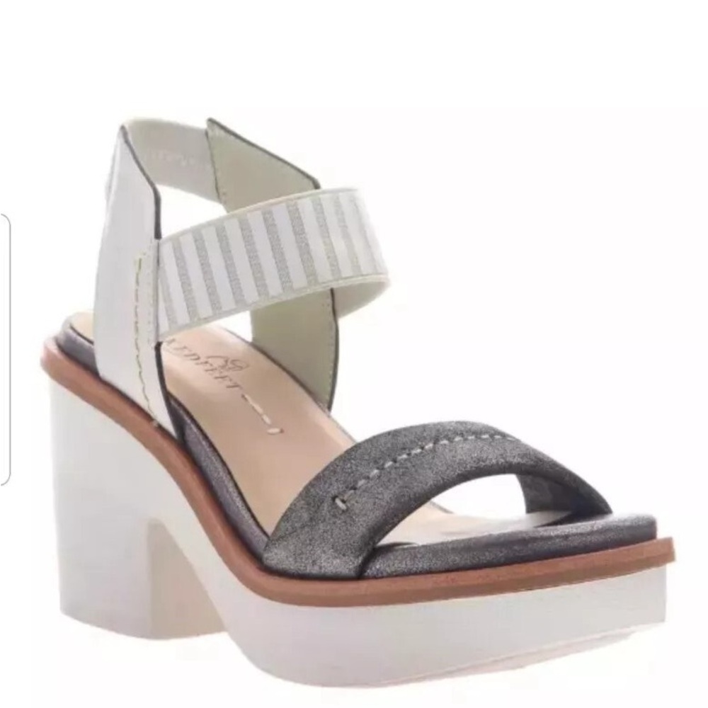 Naked Feet White and Pewter Basalt Platform Ankle-Strap Sandal Size 8.5